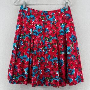 TALBOTS Skirt 4P Floral Pleated Swing Midi Lined Stretch Cotton Sateen Red